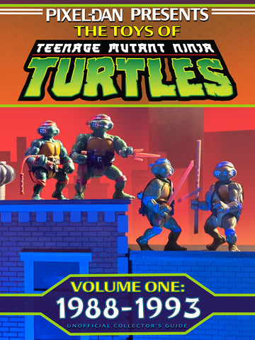 Cover of 'The Toys of Teenage Mutant Ninja Turtles' with toy figures on a red and blue background.